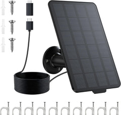 3W Solar Panel Charger for Battery-Powered Security Cameras, USB-C & Micro USB, IP65 Waterproof, 9.8ft Cable, 360° Adjustable Mount - dzees-cam