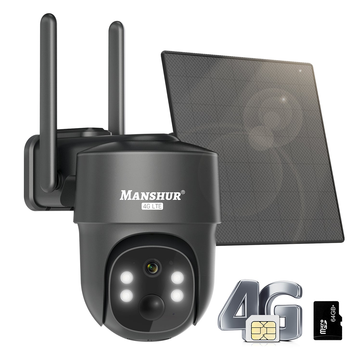 4G LTE Cellular Wireless Security Camera 360° PTZ 2K Solar No WiFi Surveillance Camera MANSHUR UB6 (UBOX App)