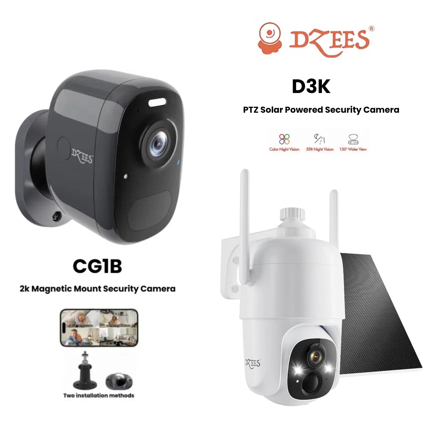 CG1B Magnetic Mount Security Camera + D3K PTZ Security Camera - Dzees Camera Bundle - dzees - cam