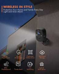 2K Wireless Outdoor Security Camera – Battery Powered, AI Detection, 2 - Way Audio, IP65 Waterproof Dzees G6B - dzees - cam