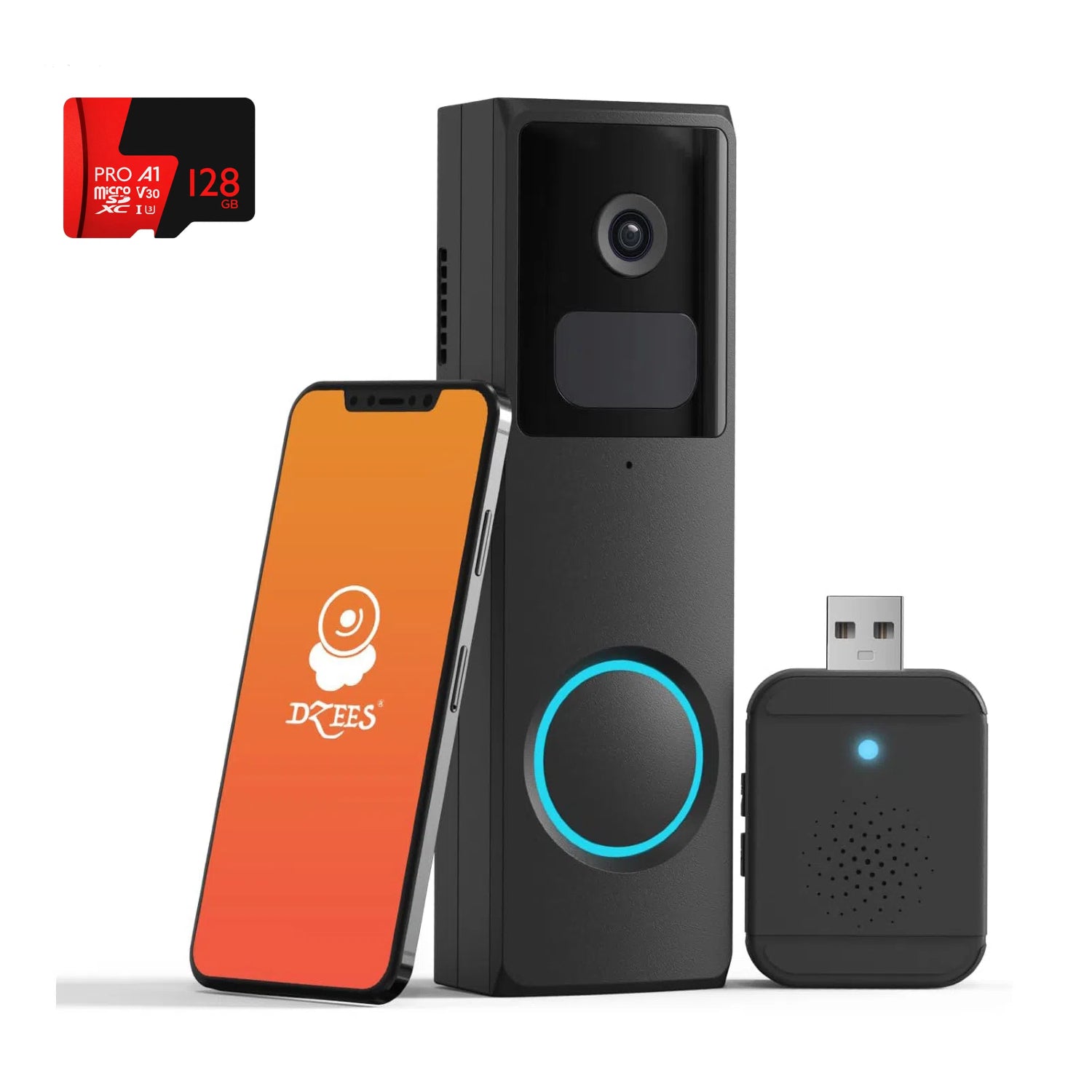 Smart Wireless WiFi Video Doorbell Camera With Chime Ringer Battery Powered Dzees DB2