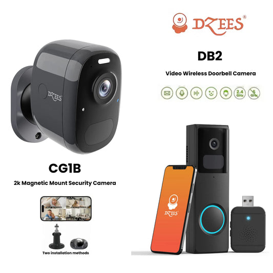 CG1B Magnetic Mount Security Camera + DB2 Wireless Video Doorbell Camera - Dzees Camera Bundle 1500