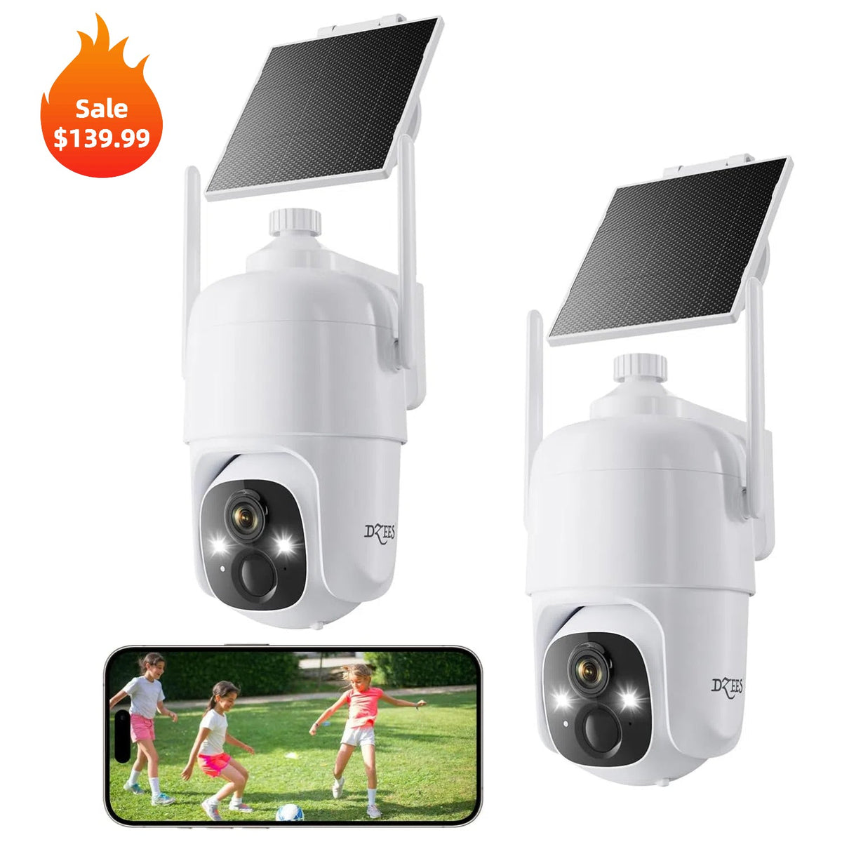 🔥360°PTZ Solar Panel Security Camera System Dzees D3K (2 - Cam) - dzees - cam