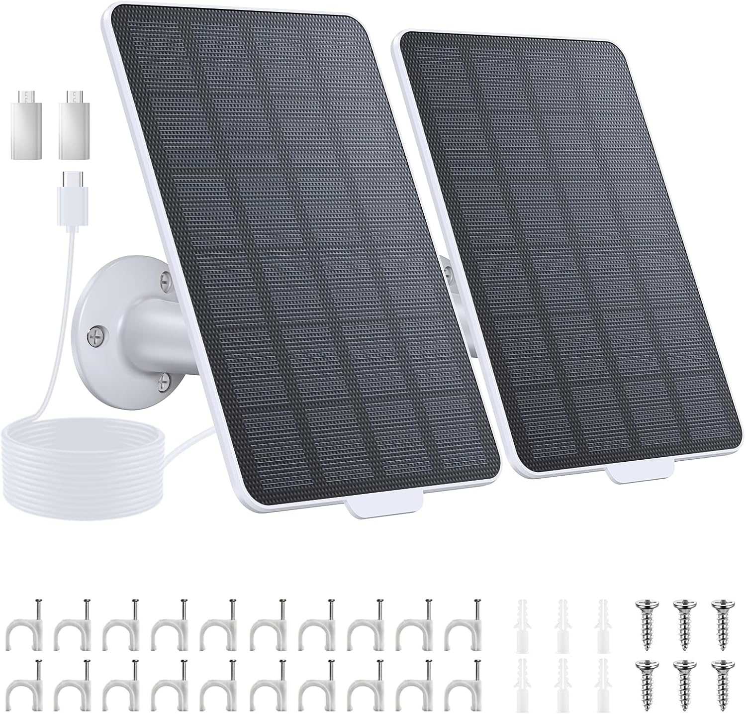 3W Solar Panel Charger for Battery-Powered Security Cameras, USB-C & Micro USB, IP65 Waterproof, 9.8ft Cable, 360° Adjustable Mount - dzees-cam