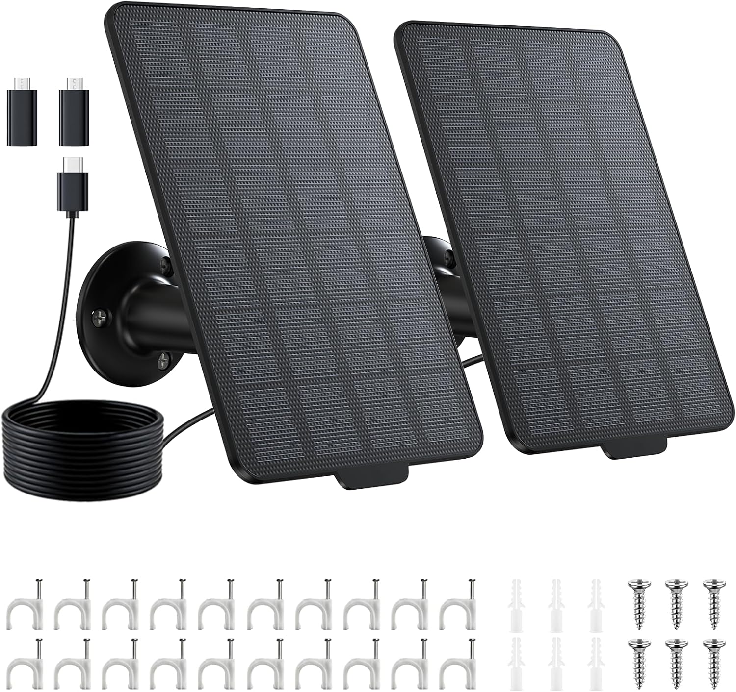 3W Solar Panel Charger for Battery-Powered Security Cameras, USB-C & Micro USB, IP65 Waterproof, 9.8ft Cable, 360° Adjustable Mount - dzees-cam