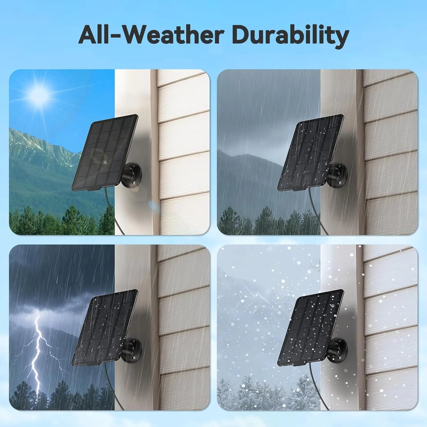 3W Solar Panel Charger for Battery-Powered Security Cameras, USB-C & Micro USB, IP65 Waterproof, 9.8ft Cable, 360° Adjustable Mount - dzees-cam