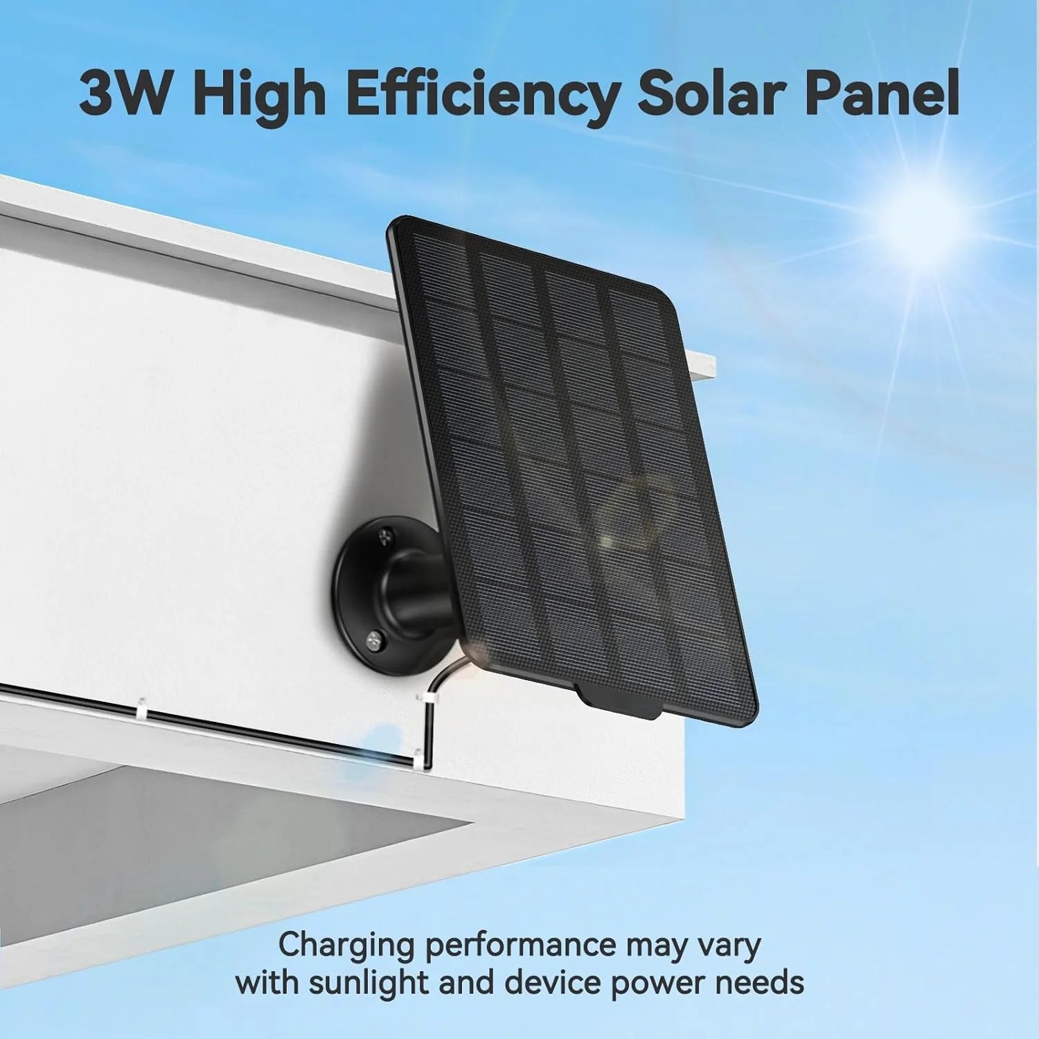 3W Solar Panel Charger for Battery-Powered Security Cameras, USB-C & Micro USB, IP65 Waterproof, 9.8ft Cable, 360° Adjustable Mount - dzees-cam