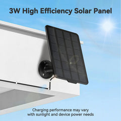 3W Solar Panel Charger for Battery-Powered Security Cameras, USB-C & Micro USB, IP65 Waterproof, 9.8ft Cable, 360° Adjustable Mount - dzees-cam