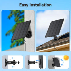 3W Solar Panel Charger for Battery-Powered Security Cameras, USB-C & Micro USB, IP65 Waterproof, 9.8ft Cable, 360° Adjustable Mount - dzees-cam