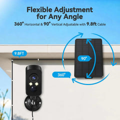 3W Solar Panel Charger for Battery-Powered Security Cameras, USB-C & Micro USB, IP65 Waterproof, 9.8ft Cable, 360° Adjustable Mount - dzees-cam