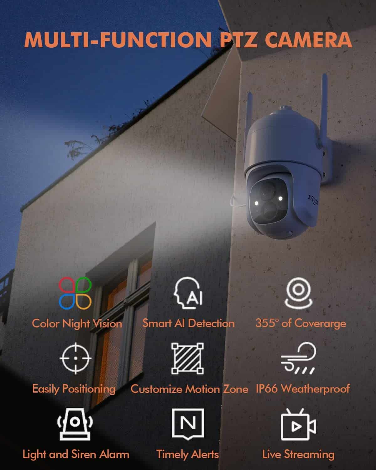 🔥360°PTZ Solar Panel Security Camera System Dzees D3K (4-Cam)