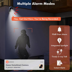 Outdoor Wireless Security Camera – 2K Battery Powered, Color Night Vision, AI Motion Detection, Siren Alarm (2 - Pack) - dzees - cam