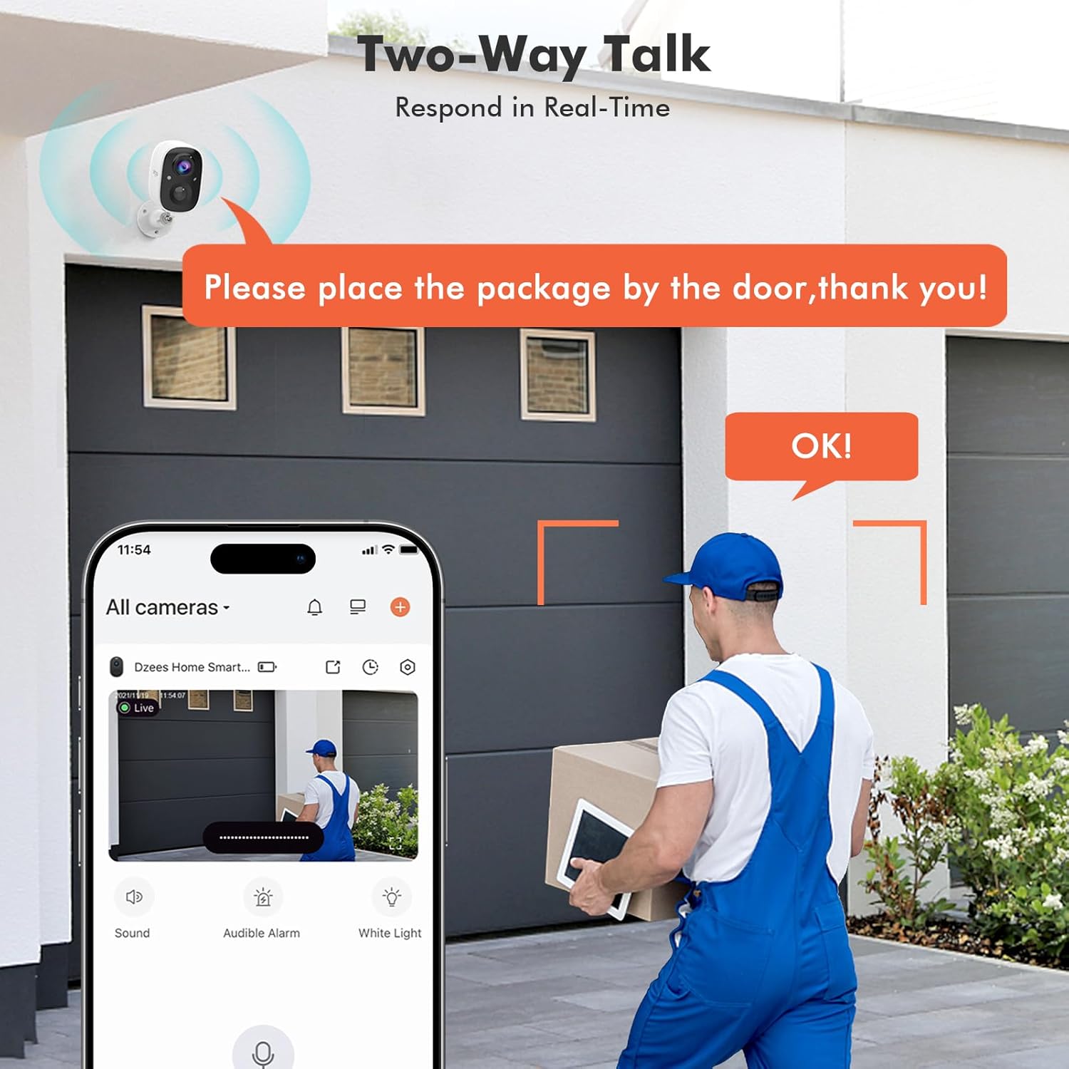 Outdoor Wireless Security Camera – 2K Battery Powered, Color Night Vision, AI Motion Detection, Siren Alarm (2 - Pack) - dzees - cam