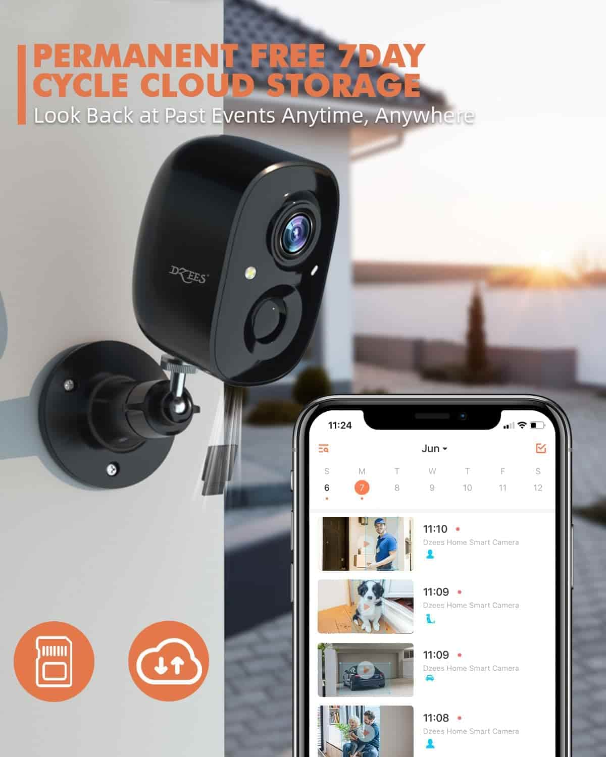 2K Wireless Outdoor Security Camera – Battery Powered, AI Detection, 2 - Way Audio, IP65 Waterproof Dzees G6B - dzees - cam