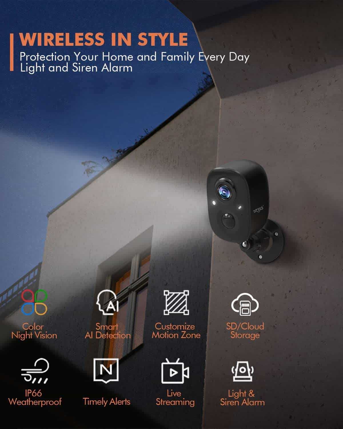 2K Wireless Outdoor Security Camera – Battery Powered, AI Detection, 2 - Way Audio, IP65 Waterproof Dzees G6B - dzees - cam