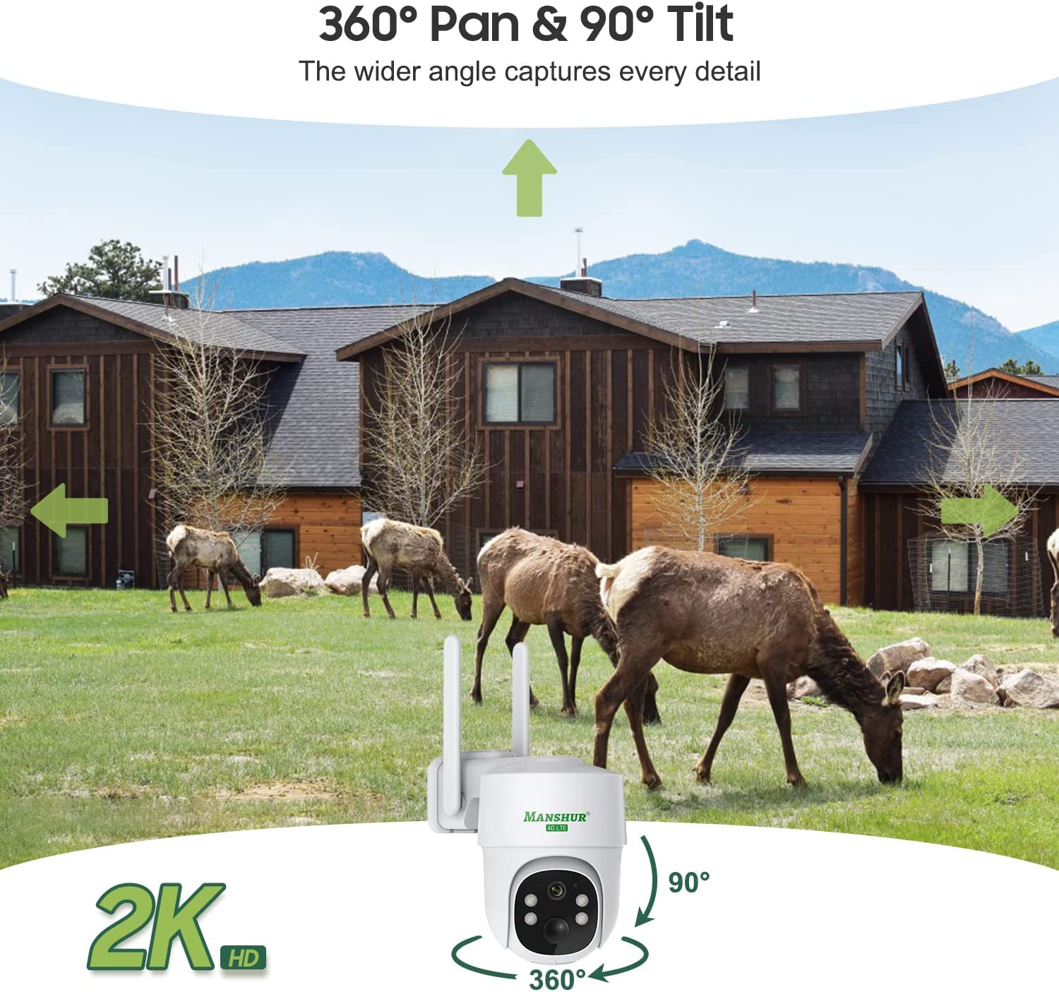 4G LTE Cellular Wireless Security Camera 360° PTZ 2K Solar No WiFi Surveillance Camera MANSHUR UB6 (UBOX App) - dzees - cam