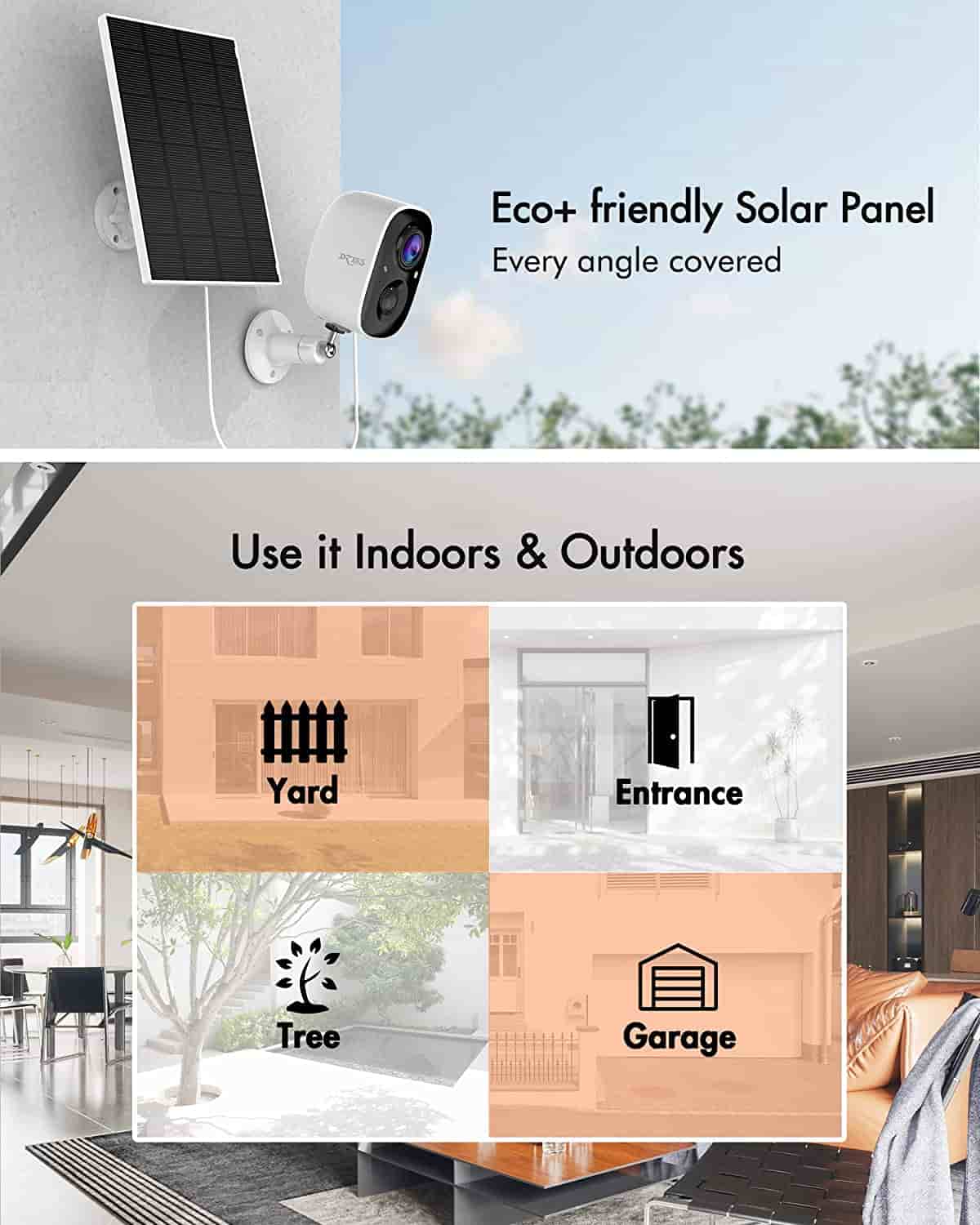 Dzees Cámara de seguridad con energía solar, WiFi inalámbrico para  exteriores, cámara de visión nocturna a color 1080P, sistema de cámaras de