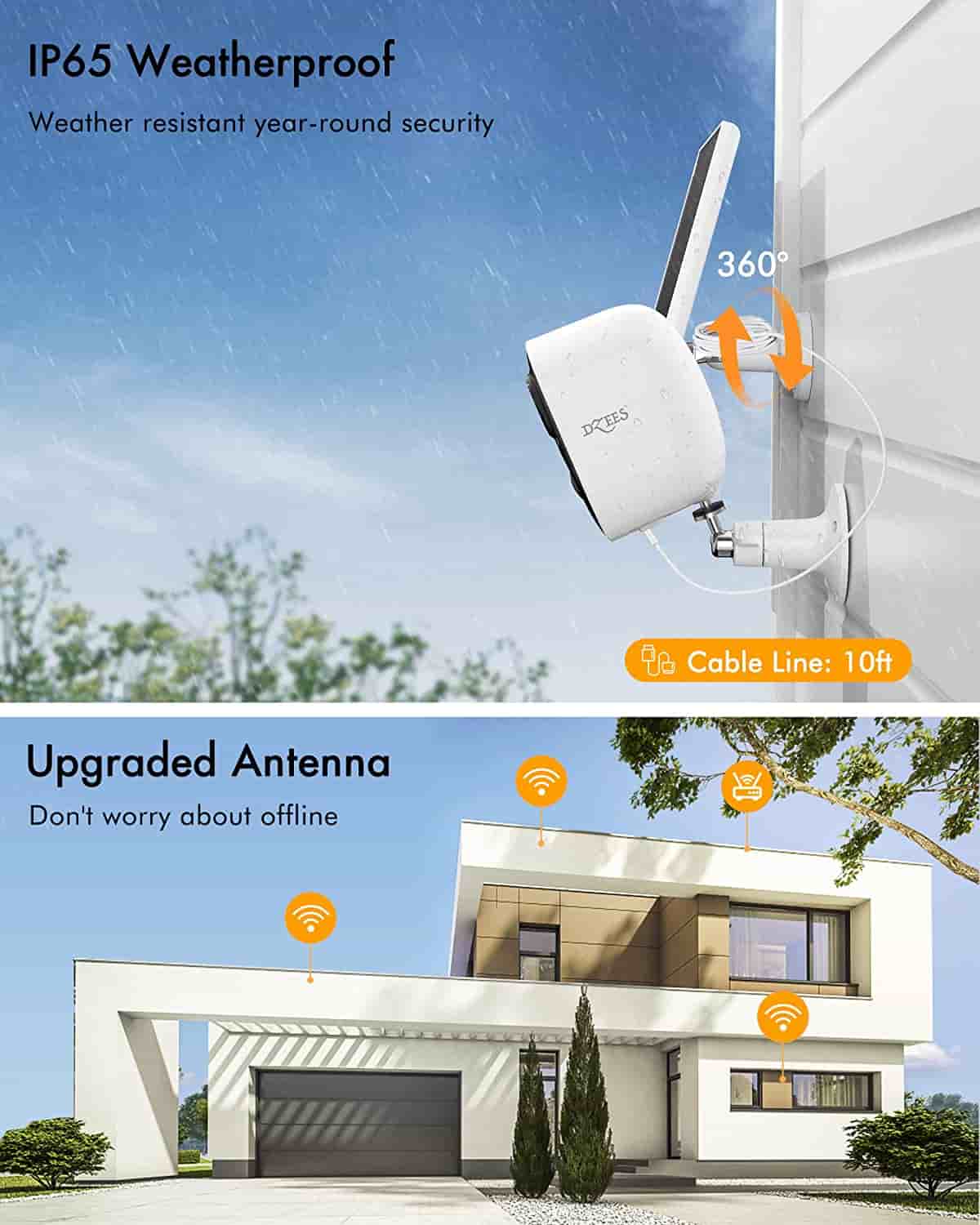 Dzees Cámara de seguridad con energía solar, WiFi inalámbrico para  exteriores, cámara de visión nocturna a color 1080P, sistema de cámaras de