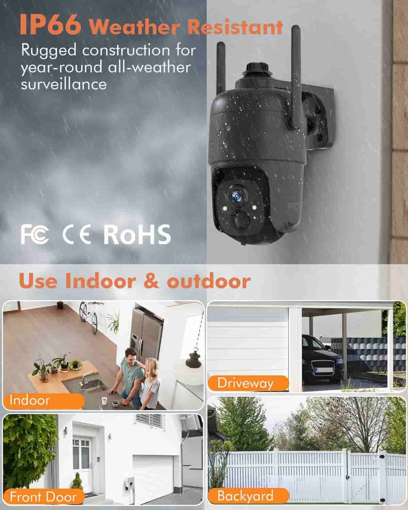 360° PTZ Outdoor Wireless Battery Powered Spotlight Security Camera Dz