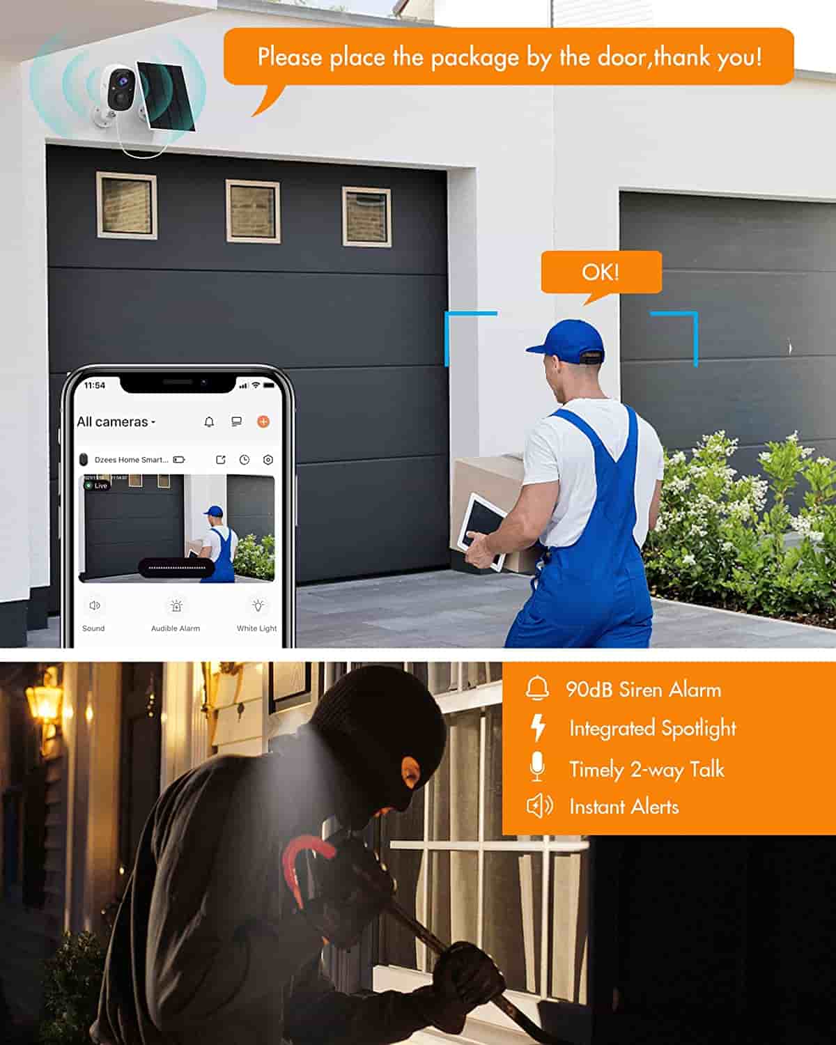 Mini 2K Solar Wireless Outdoor Security Camera – AI Detection, Color Night Vision, Siren Alert, 100% Wire - Free Dzees G6K - dzees - cam