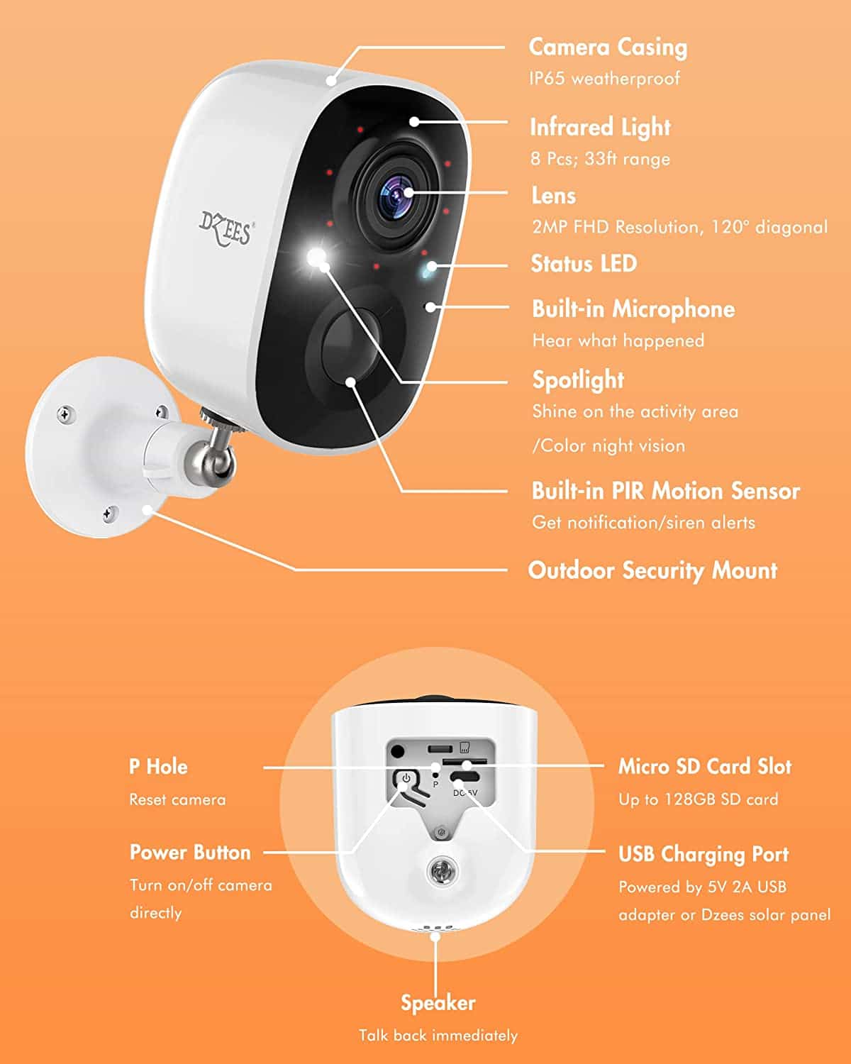 Mini 2K Solar Wireless Outdoor Security Camera – AI Detection, Color Night Vision, Siren Alert, 100% Wire - Free Dzees G6K - dzees - cam