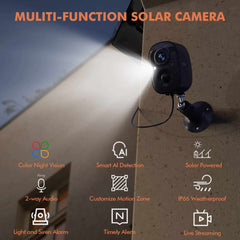 Solar Wireless Outdoor Security Camera – 2K HD, Battery Powered, AI Detection, Color Night Vision, 2 - Way Audio, IP65 Waterproof Dzees G6BK - dzees - cam